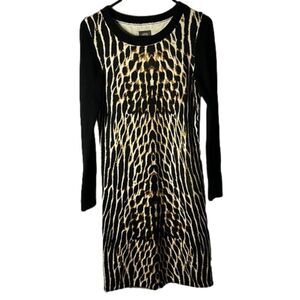 Vince Camuto Animal Print Sweater Dress Black Brown Beige Size Small